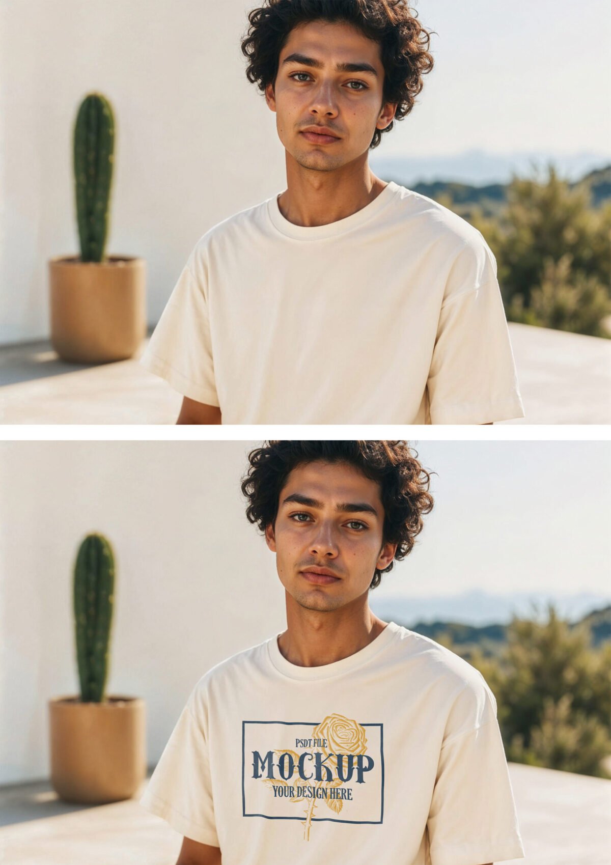 men’s t-shirt mockup in minimal outdoor setting