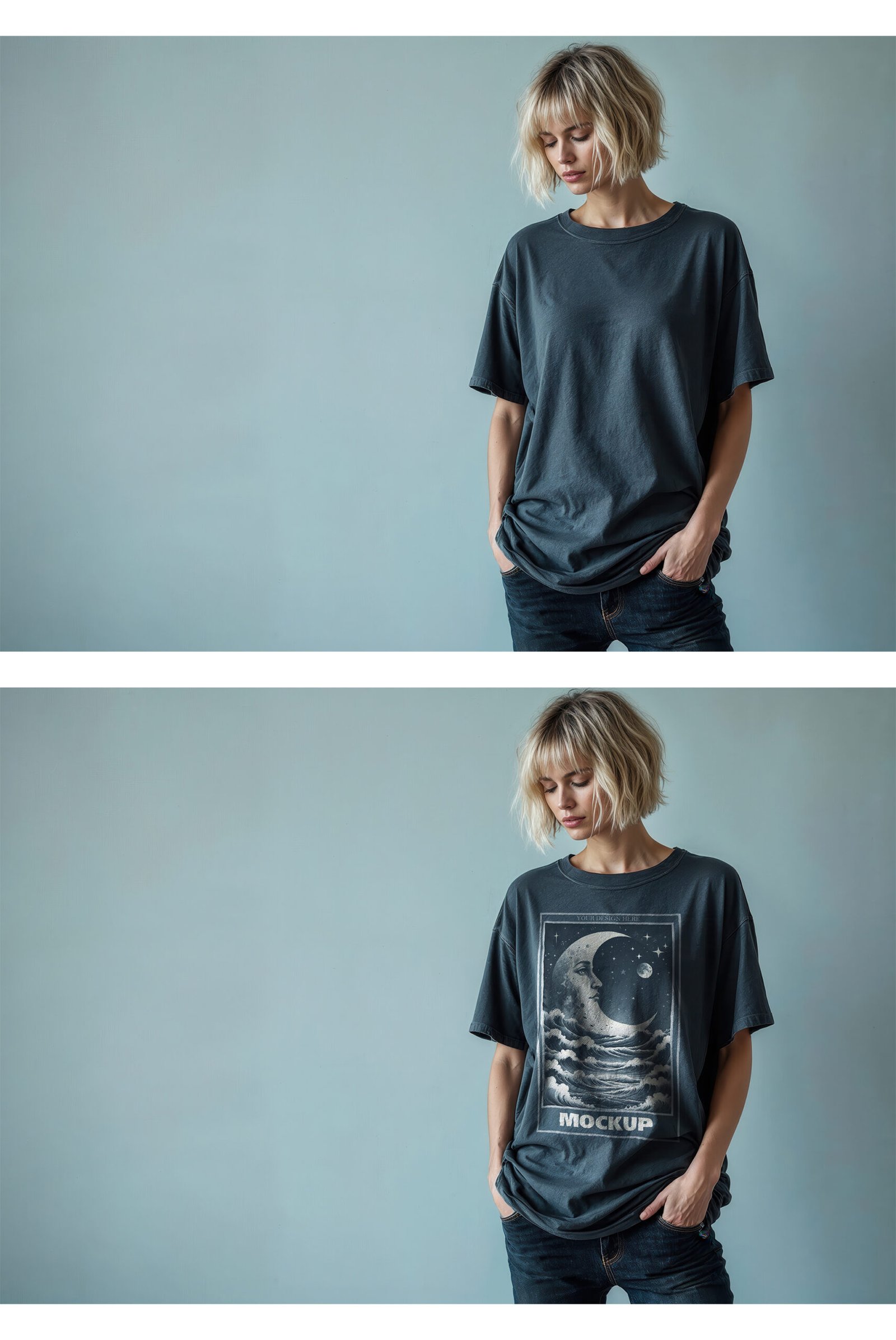 Oversized T Shirt Mockup With Vintage Washed Black Style with Editorial Settings Wall