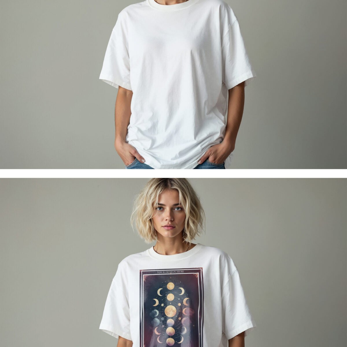 Top Model Wearing An Oversized White T-Shirt Mockup with Editorial Setting