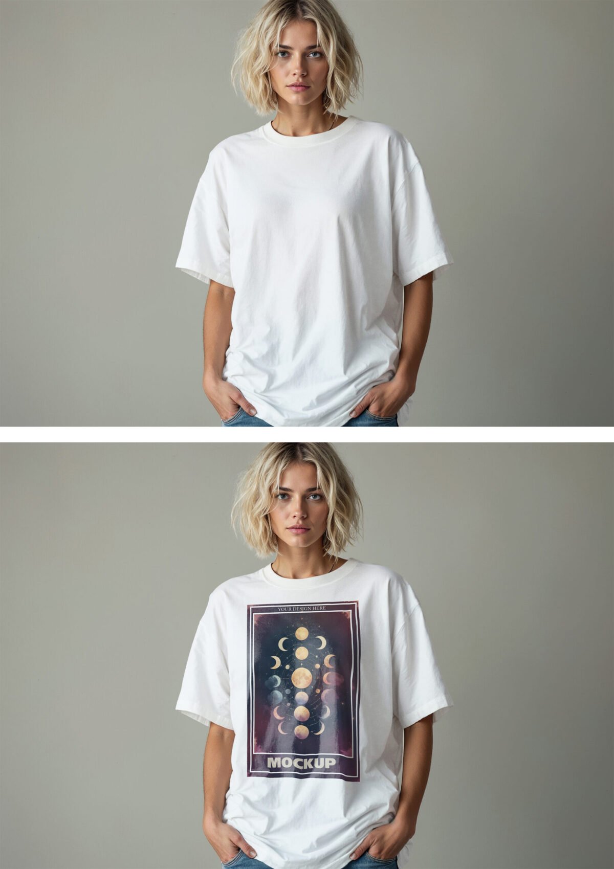 Top Model Wearing An Oversized White T-Shirt Mockup with Editorial Setting