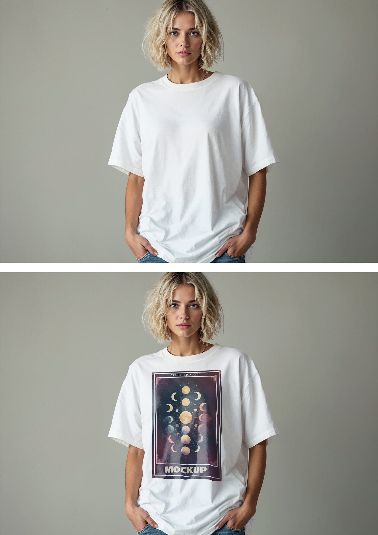 Top Model Wearing An Oversized White T-Shirt Mockup with Editorial Setting