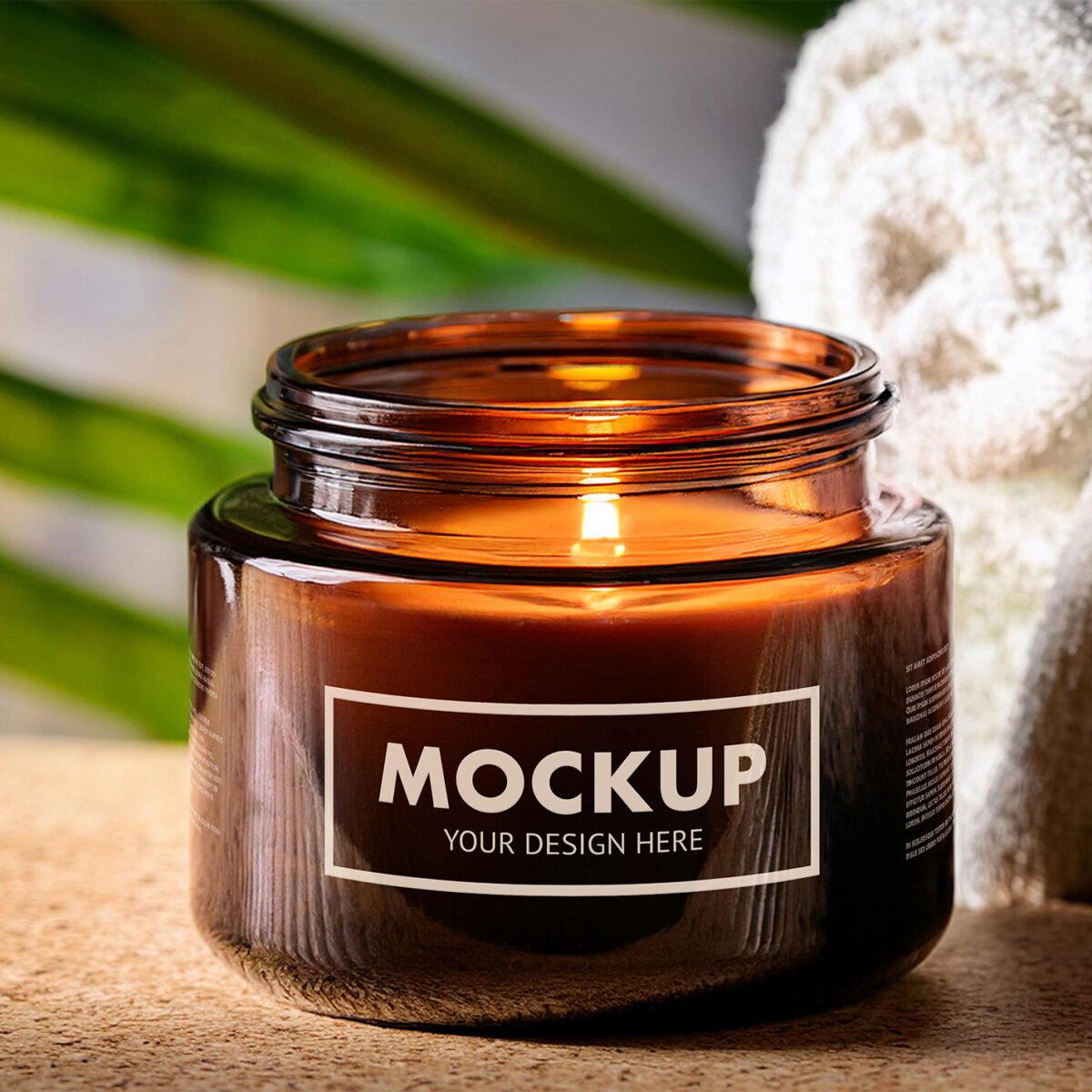 Aromatic Amber Glass Candle Jar Mockup In A Spa With Towels