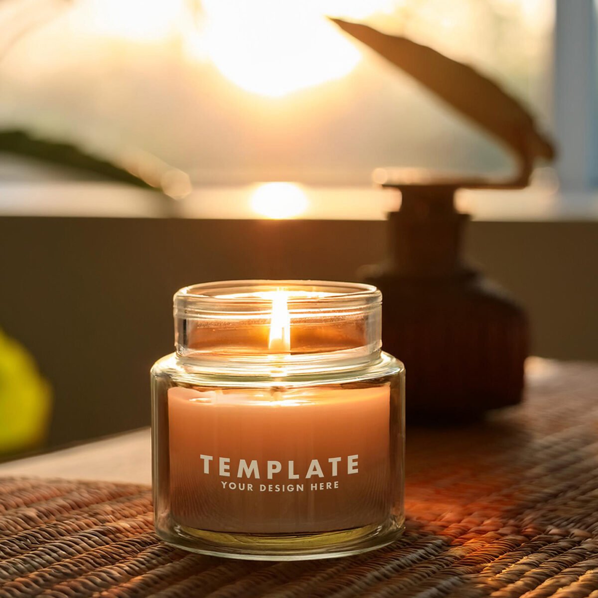 Aromatic Candle Jar Mockup in a Spa in the Sunrise Light