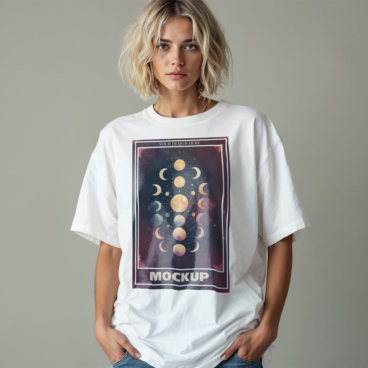 Top Model Wearing An Oversized White T-Shirt Mockup with Editorial Setting