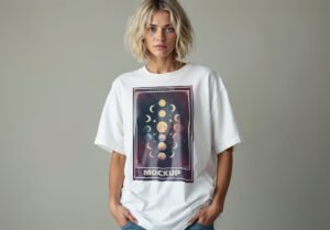 Top Model Wearing An Oversized White T-Shirt Mockup with Editorial Setting