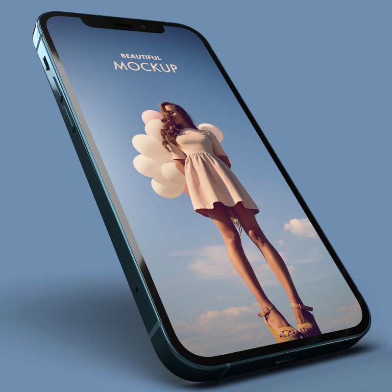 Iphone Pro Mockup on a Blue Background in Perspective View