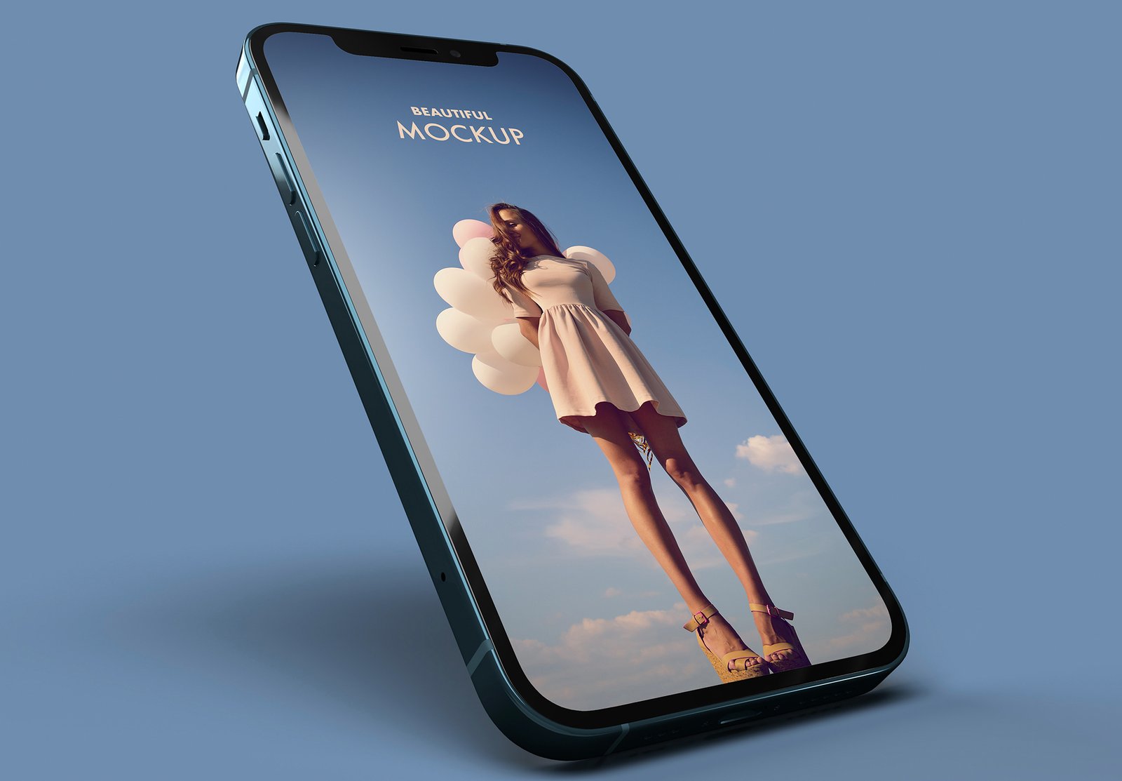 Iphone Pro Mockup on a Blue Background in Perspective View